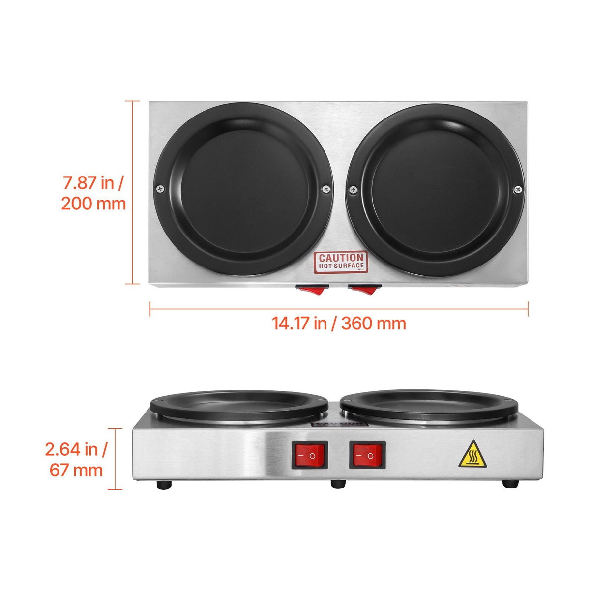 Commercial Coffee Decanter Warm Plate, 80W x 2 Coffee-Carafe Warmer, Dual Warming Plates with Independent Control, Fits 1.8L Standard Glass Decanter, for Coffee Shop, Home, Office & Restaurant