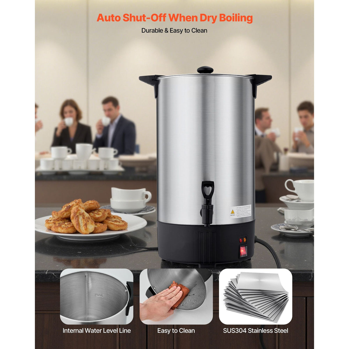 Commercial Coffee Urn, 100 Cup 15 L Hot Beverage Dispenser with Dripless Faucet, Quick-Brewing Stainless Steel Large Commercial Coffee Maker, for Catering, Business, Party, Church & Restaurant