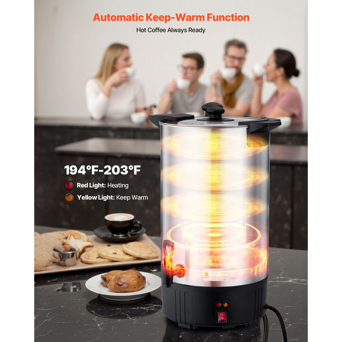 Commercial Coffee Urn, 100 Cup 15 L Hot Beverage Dispenser with Dripless Faucet, Quick-Brewing Stainless Steel Large Commercial Coffee Maker, for Catering, Business, Party, Church & Restaurant