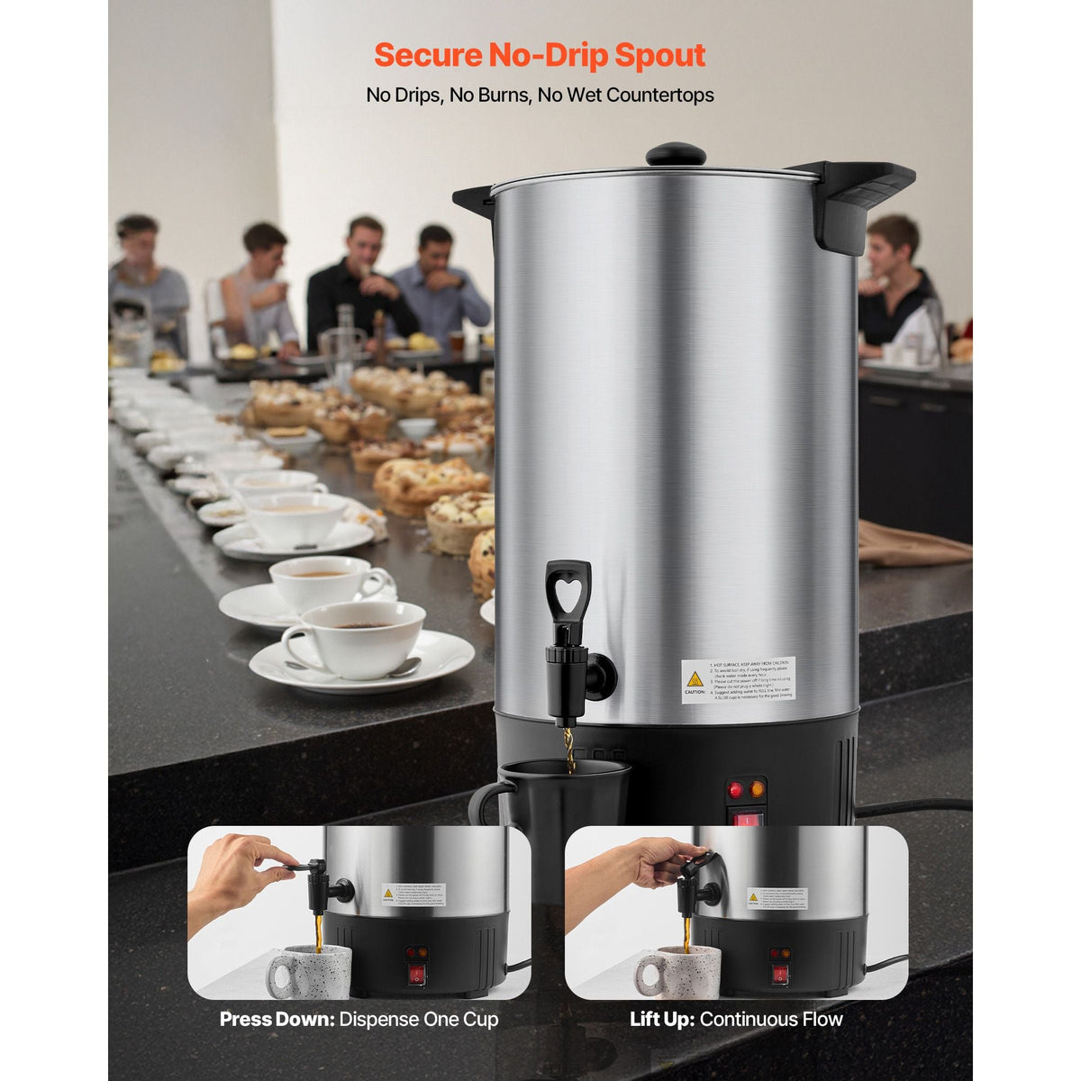 Commercial Coffee Urn, 100 Cup 15 L Hot Beverage Dispenser with Dripless Faucet, Quick-Brewing Stainless Steel Large Commercial Coffee Maker, for Catering, Business, Party, Church & Restaurant