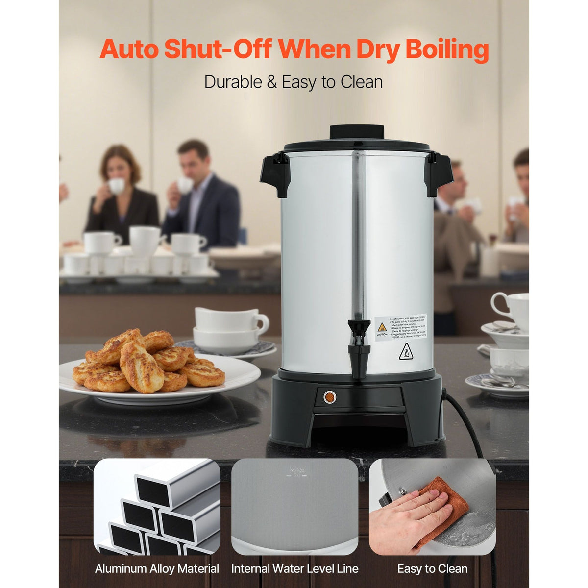 Commercial Coffee Urn, 30 Cup 4.5 L Hot Beverage Dispenser with Dripless Faucet, Quick-Brewing Commercial Coffee Maker, Automatic Temperature Control, for Catering, Party, Church & Restaurant