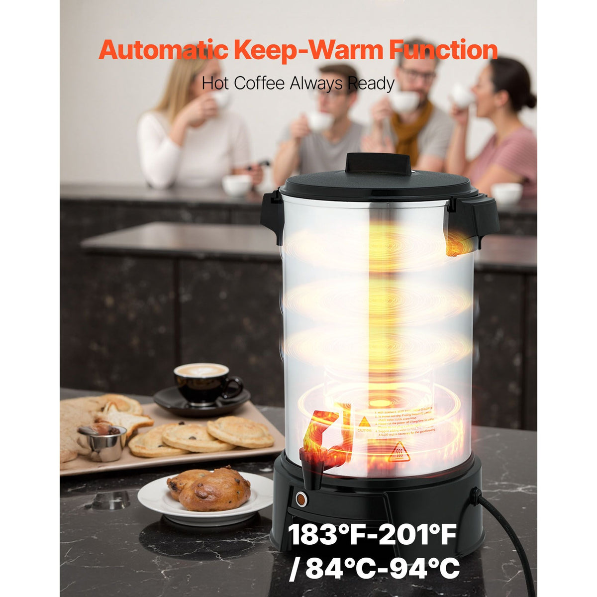 Commercial Coffee Urn, 30 Cup 4.5 L Hot Beverage Dispenser with Dripless Faucet, Quick-Brewing Commercial Coffee Maker, Automatic Temperature Control, for Catering, Party, Church & Restaurant