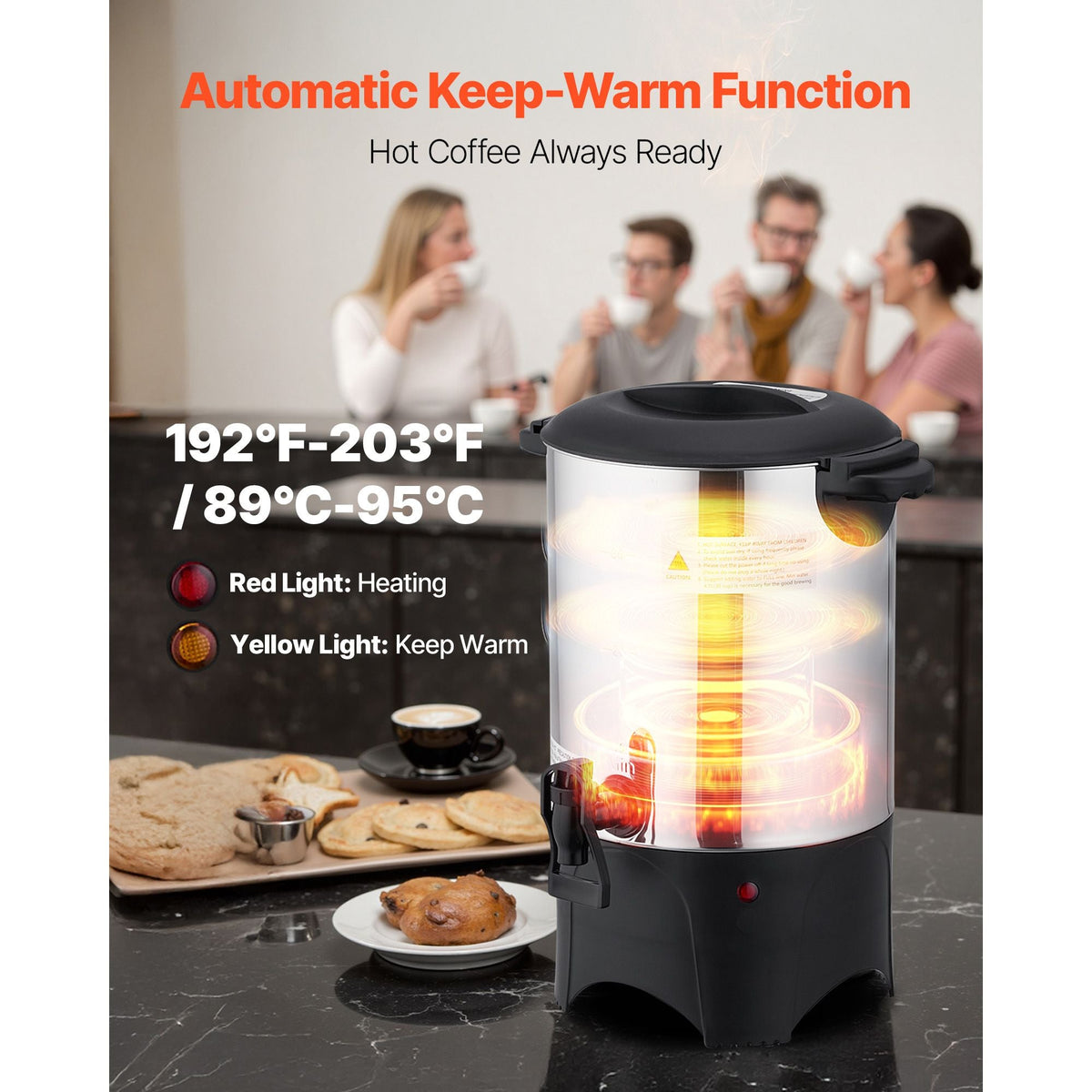 Commercial Coffee Urn, 30 Cup 4.5 L Hot Beverage Dispenser with Dripless Faucet, Quick-Brewing Commercial Coffee Maker with Stainless Steel Liner, for Catering, Business, Church & Restaurant