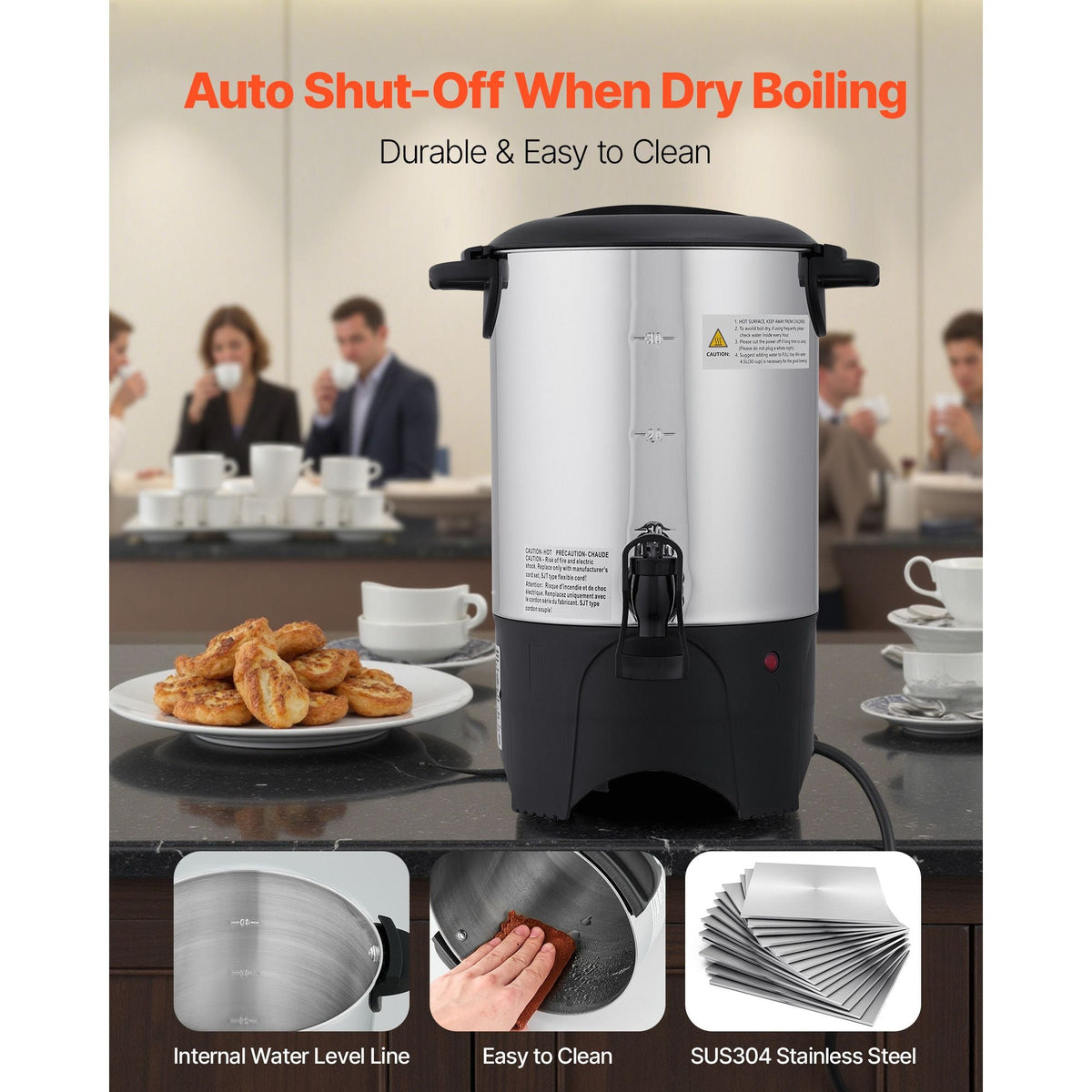Commercial Coffee Urn, 30 Cup 4.5 L Hot Beverage Dispenser with Dripless Faucet, Quick-Brewing Commercial Coffee Maker with Stainless Steel Liner, for Catering, Business, Church & Restaurant