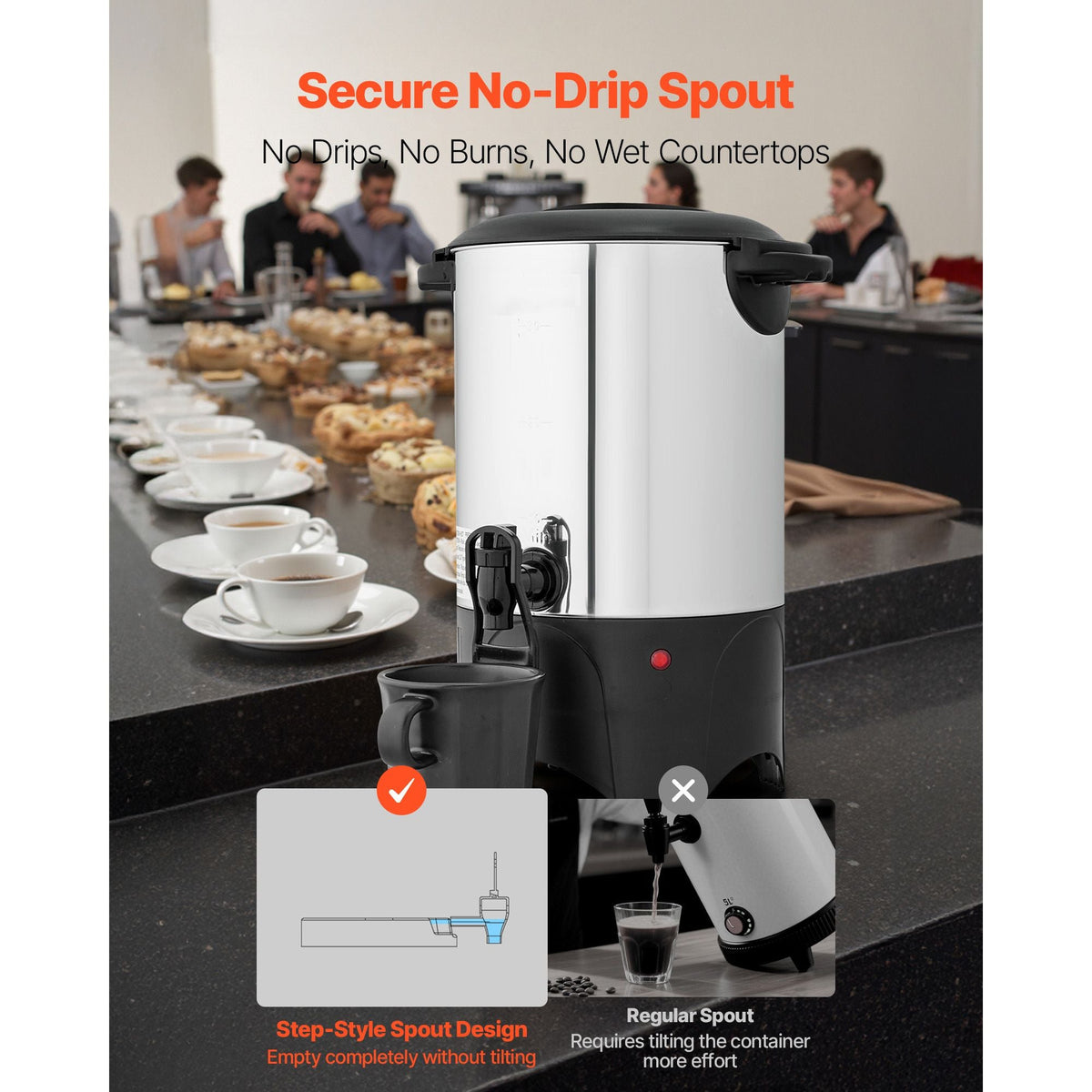 Commercial Coffee Urn, 30 Cup 4.5 L Hot Beverage Dispenser with Dripless Faucet, Quick-Brewing Commercial Coffee Maker with Stainless Steel Liner, for Catering, Business, Church & Restaurant