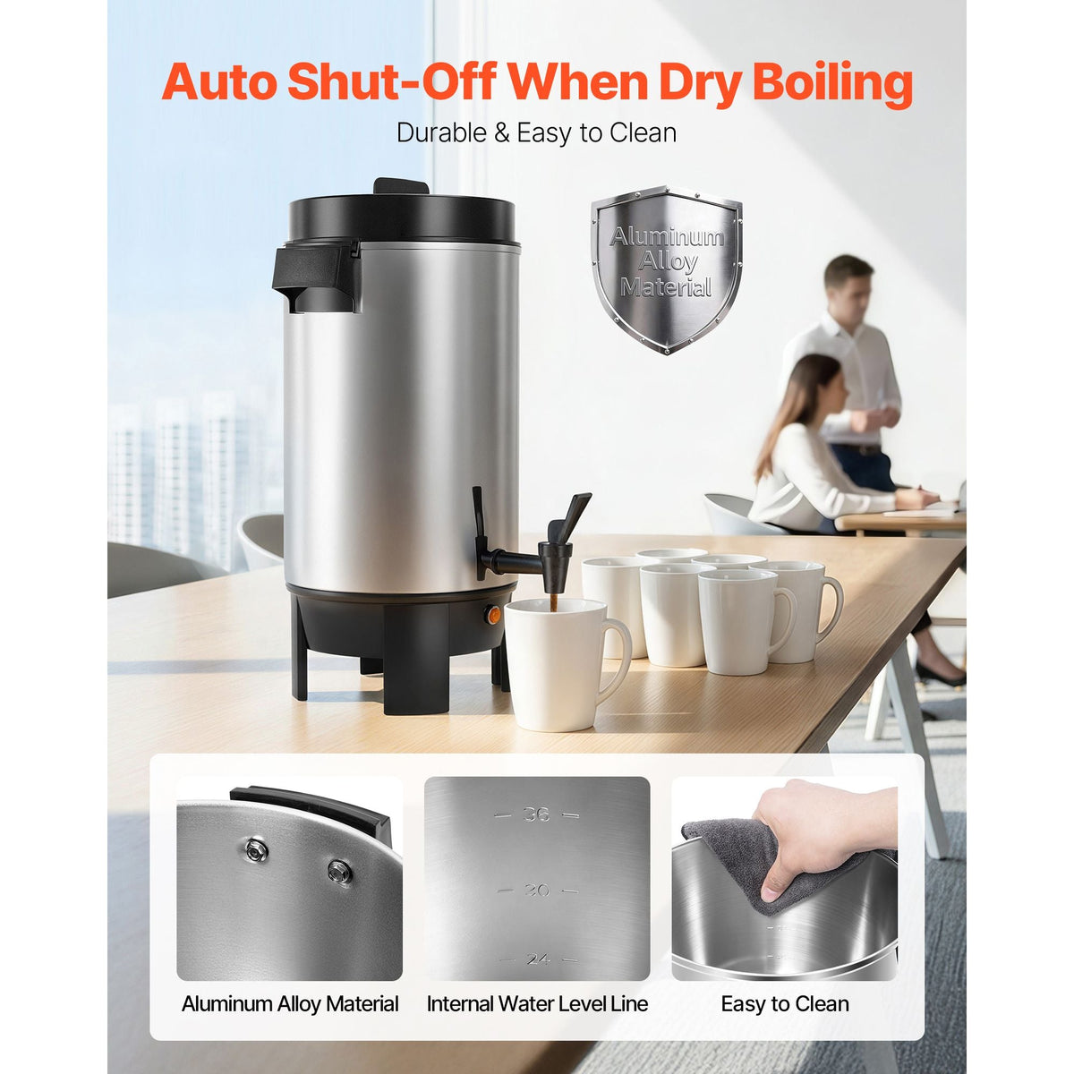 Commercial Coffee Urn, 40 Cup 203oz Hot Beverage Dispenser with Dripless Faucet, 1090W Quick-Brewing Coffee Maker, Automatic Temperature Control, for Catering, Party, Church & Restaurant