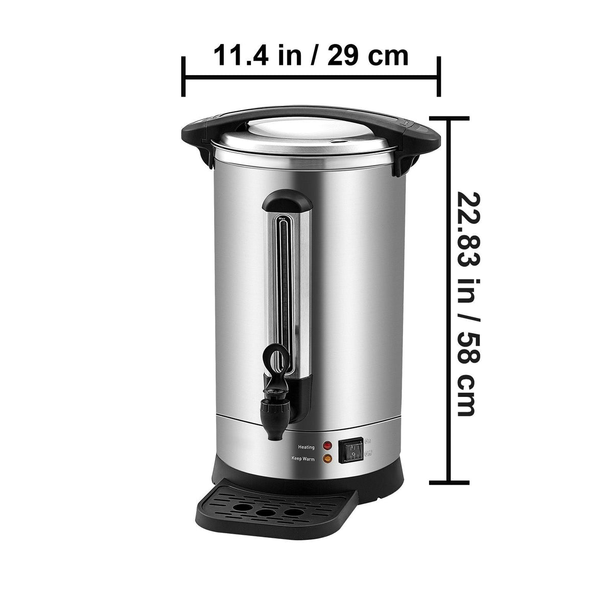 Commercial Coffee Urn, 65 Cups Stainless Steel Large Coffee Dispenser, 1500W 110V Electric Coffee Maker Urn For Quick Brewing, Hot Water Urn with Detachable Power Cord for Easy Cleaning, Silver
