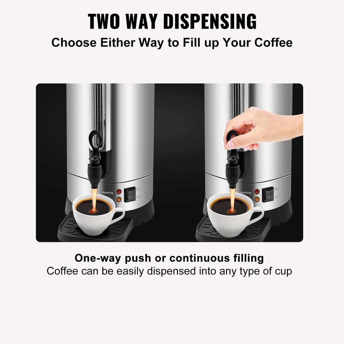 Commercial Coffee Urn, 65 Cups Stainless Steel Large Coffee Dispenser, 1500W 110V Electric Coffee Maker Urn For Quick Brewing, Hot Water Urn with Detachable Power Cord for Easy Cleaning, Silver