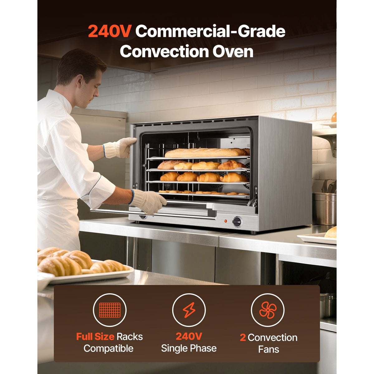 Commercial Convection Oven, 4.24 cu.ft Countertop Oven for Full-Size Pans, Electric Convection Ovens with 4 Racks, 360° Hot Air Circulation, for Bakery, Restaurant & Pizza Shop (208-240V 5000W)