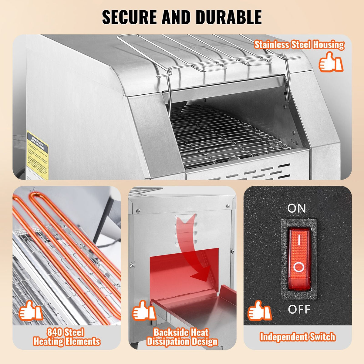 Commercial Conveyor Toaster, 150 Slices/Hour Conveyor Belt Toaster, Heavy Duty Stainless Steel Commercial Toaster Oven, Electric Restaurant Commercial Toaster for Toast Bun, Bagel, Bread