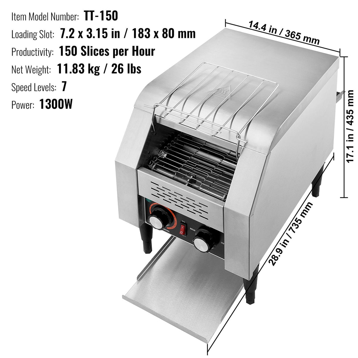 Commercial Conveyor Toaster, 150 Slices/Hour Conveyor Belt Toaster, Heavy Duty Stainless Steel Commercial Toaster Oven, Electric Restaurant Commercial Toaster for Toast Bun, Bagel, Bread