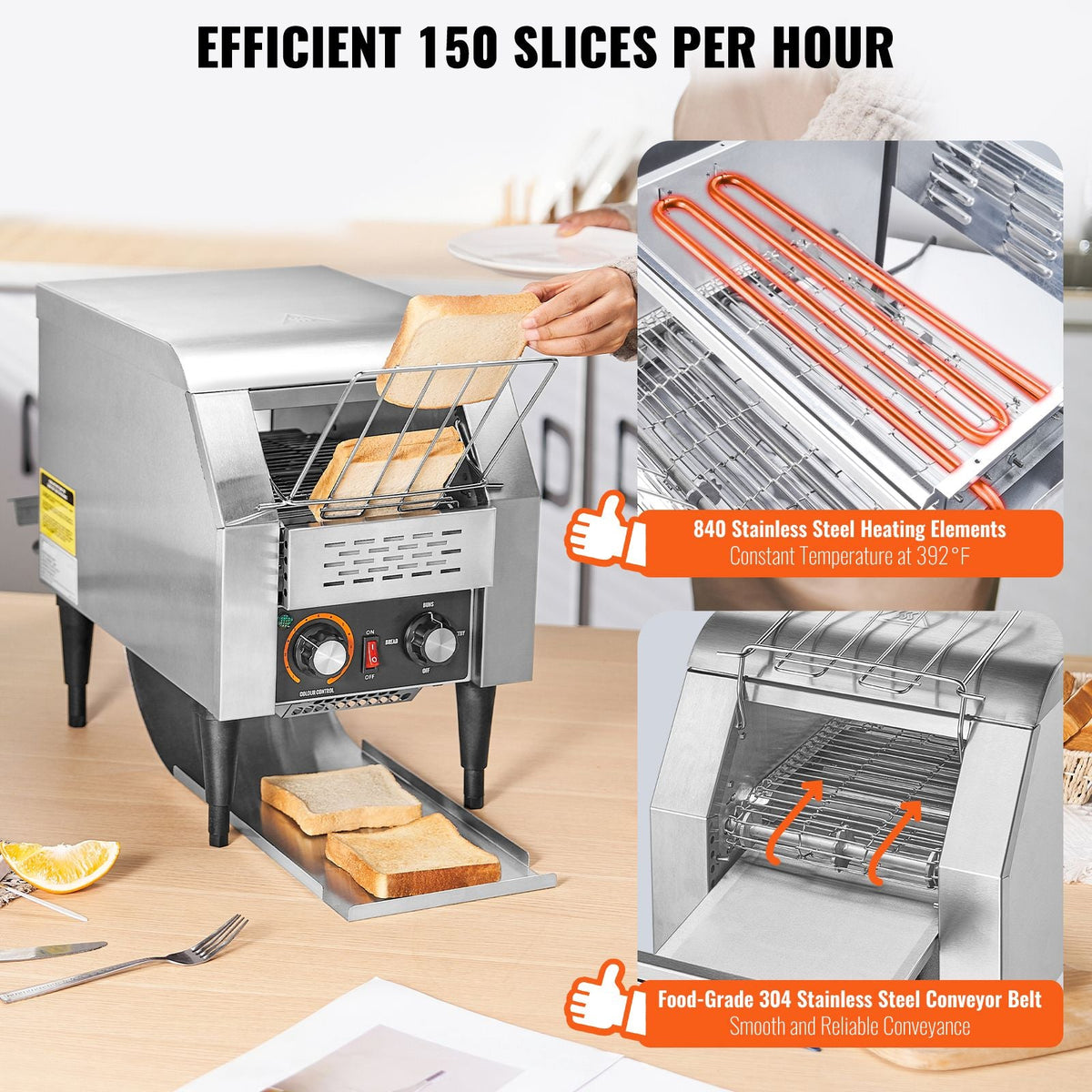 Commercial Conveyor Toaster, 150 Slices/Hour Conveyor Belt Toaster, Heavy Duty Stainless Steel Commercial Toaster Oven, Electric Restaurant Commercial Toaster for Toast Bun, Bagel, Bread