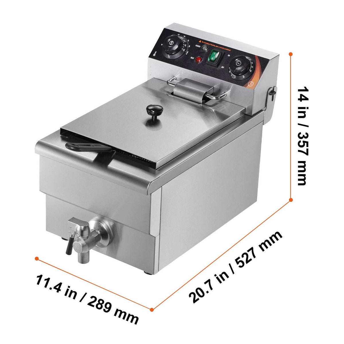 Commercial Deep Fryer, 1500W Electric Countertop Fryer with Basket, 11.6Qt / 11L Stainless Steel Single Oil Fryer with Time & Temp Control, Overheat Protection, for Kitchen Restaurant Use