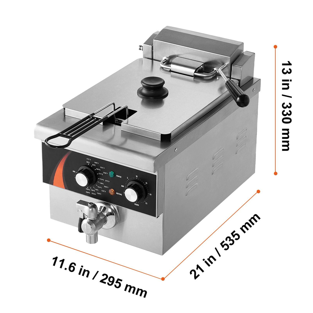 Commercial Deep Fryer, 1750W Electric Countertop Fryer with Basket, 9Qt /8.5 L Single Oil Fryer, 1mm Thickened Stainless Steel, Time & Temp Control, for Kitchen Restaurant Use, Silver