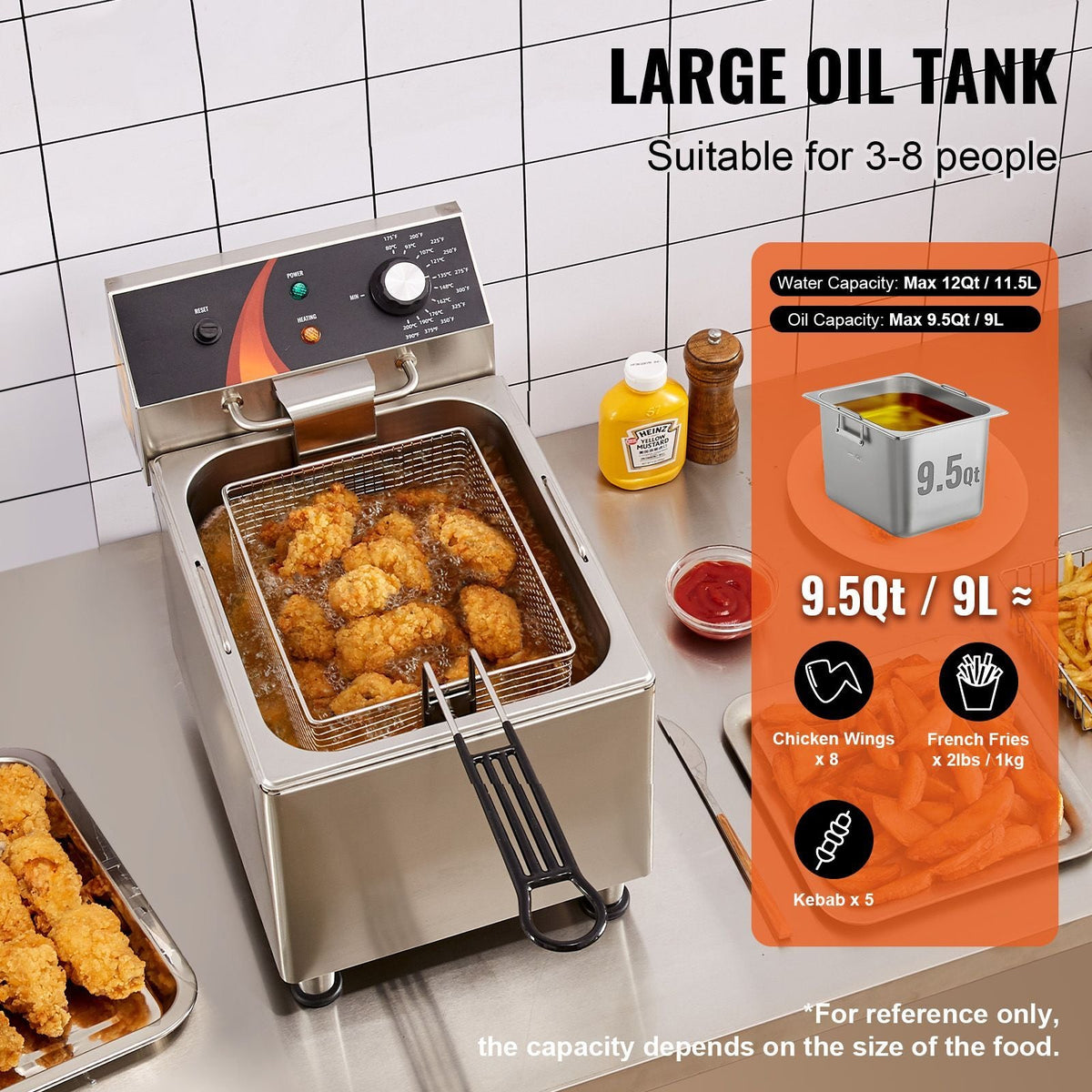 Commercial Deep Fryer, 1750W Electric Countertop Fryer with Basket & Height-Adjustable Feet, 12Qt / 11.5L Stainless Steel Single Oil Fryer, Temp Control, Overheat Protection, for Restaurant Use