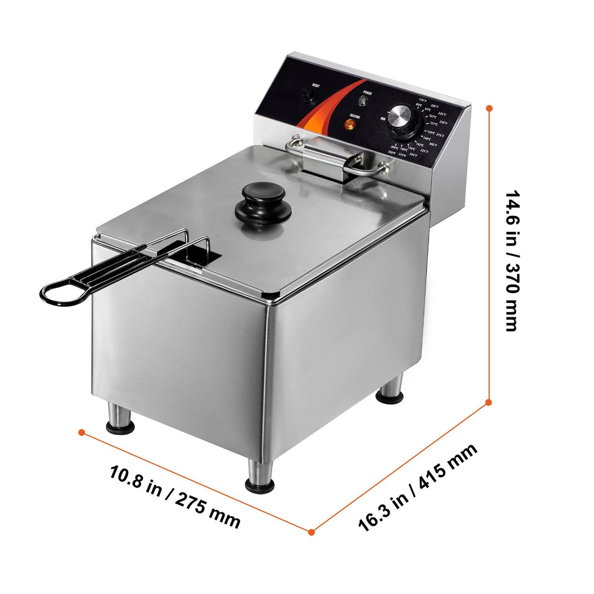 Commercial Deep Fryer, 1750W Electric Countertop Fryer with Basket & Height-Adjustable Feet, 12Qt / 11.5L Stainless Steel Single Oil Fryer, Temp Control, Overheat Protection, for Restaurant Use