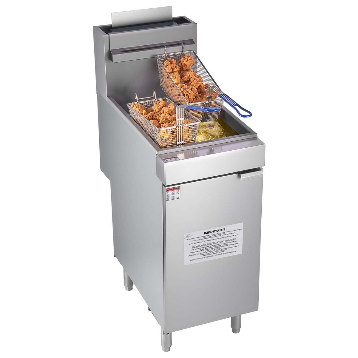 Commercial Deep Fryer, 3-Burner Fryer for Restaurants, Stainless Steel Floor Standing Deep Fryers with Dual Baskets and Adjustable Temperature, Natural Gas Powered, 40 lbs Capacity, 90,000 BTU