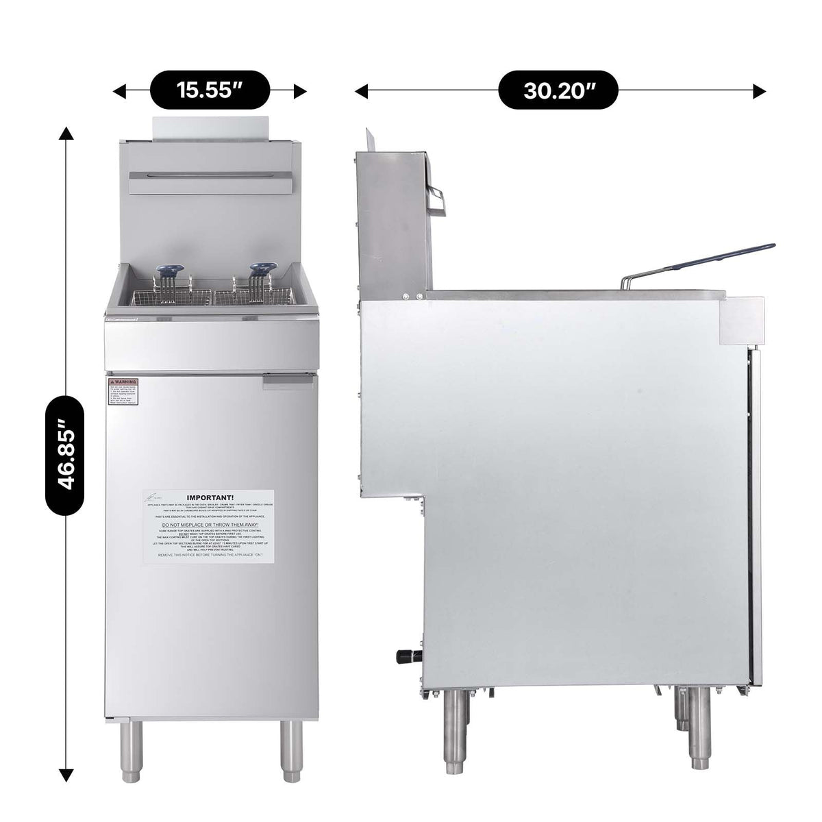Commercial Deep Fryer, 3-Burner Fryer for Restaurants, Stainless Steel Floor Standing Deep Fryers with Dual Baskets and Adjustable Temperature, Propane Powered, 40 lbs Capacity, 90,000 BTU