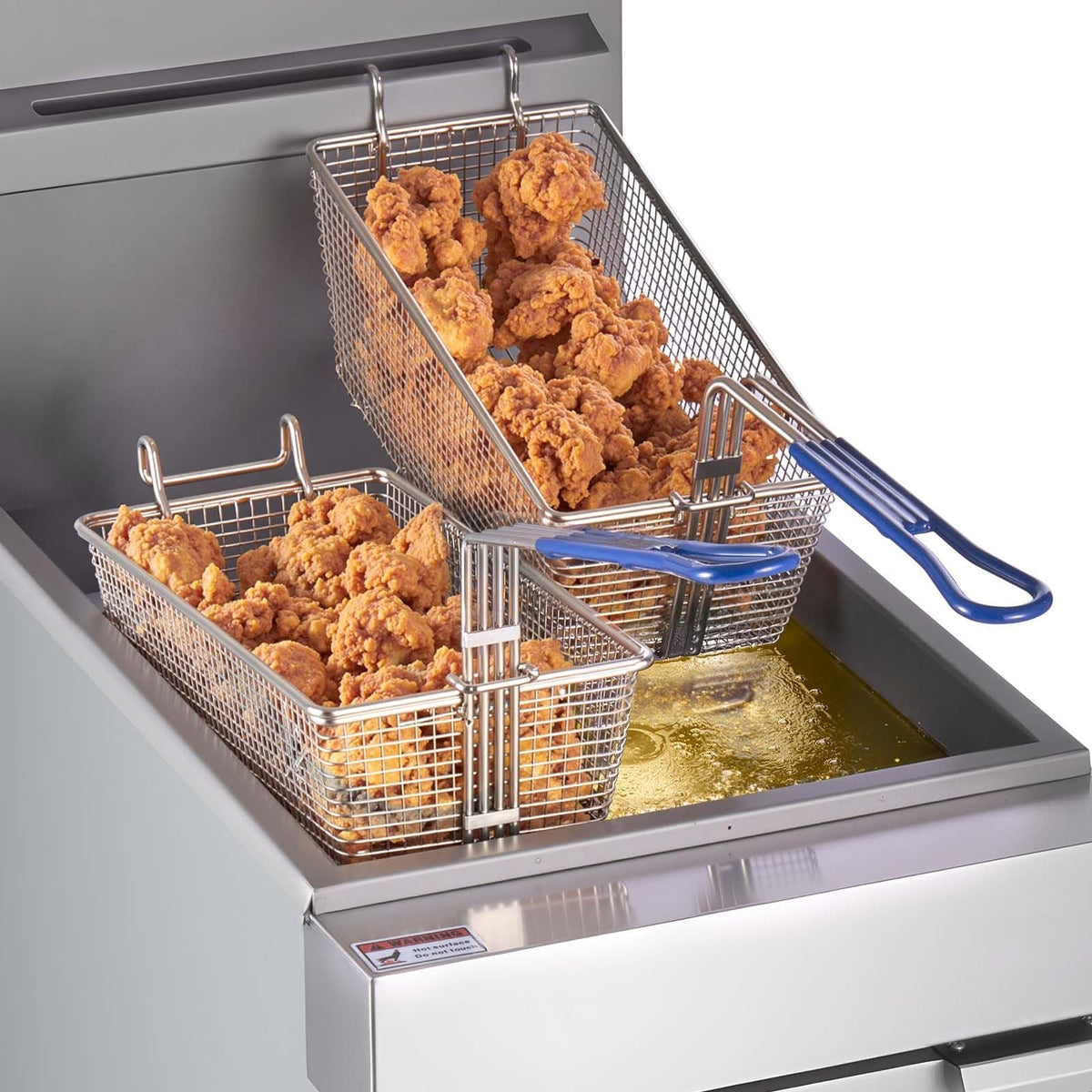 Commercial Deep Fryer, 3-Burner Fryer for Restaurants, Stainless Steel Floor Standing Deep Fryers with Dual Baskets and Adjustable Temperature, Propane Powered, 40 lbs Capacity, 90,000 BTU