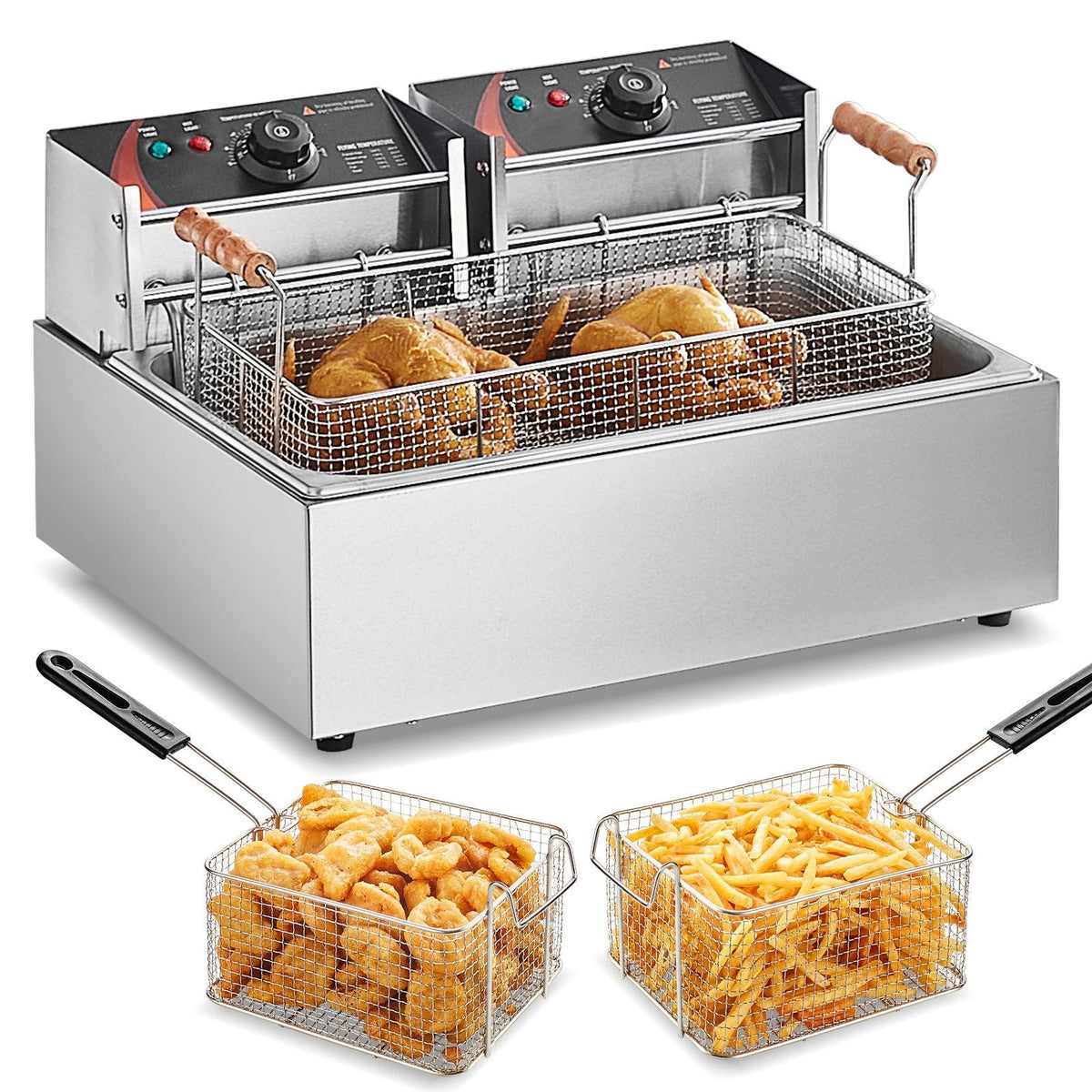 Commercial Deep Fryer, 3000W Electric Turkey Fryer with 3 Removable Baskets, Large Capacity 18Qt / 17L Stainless Steel Countertop Single Oil Fryer, for Kitchen Restaurant Use, Silver