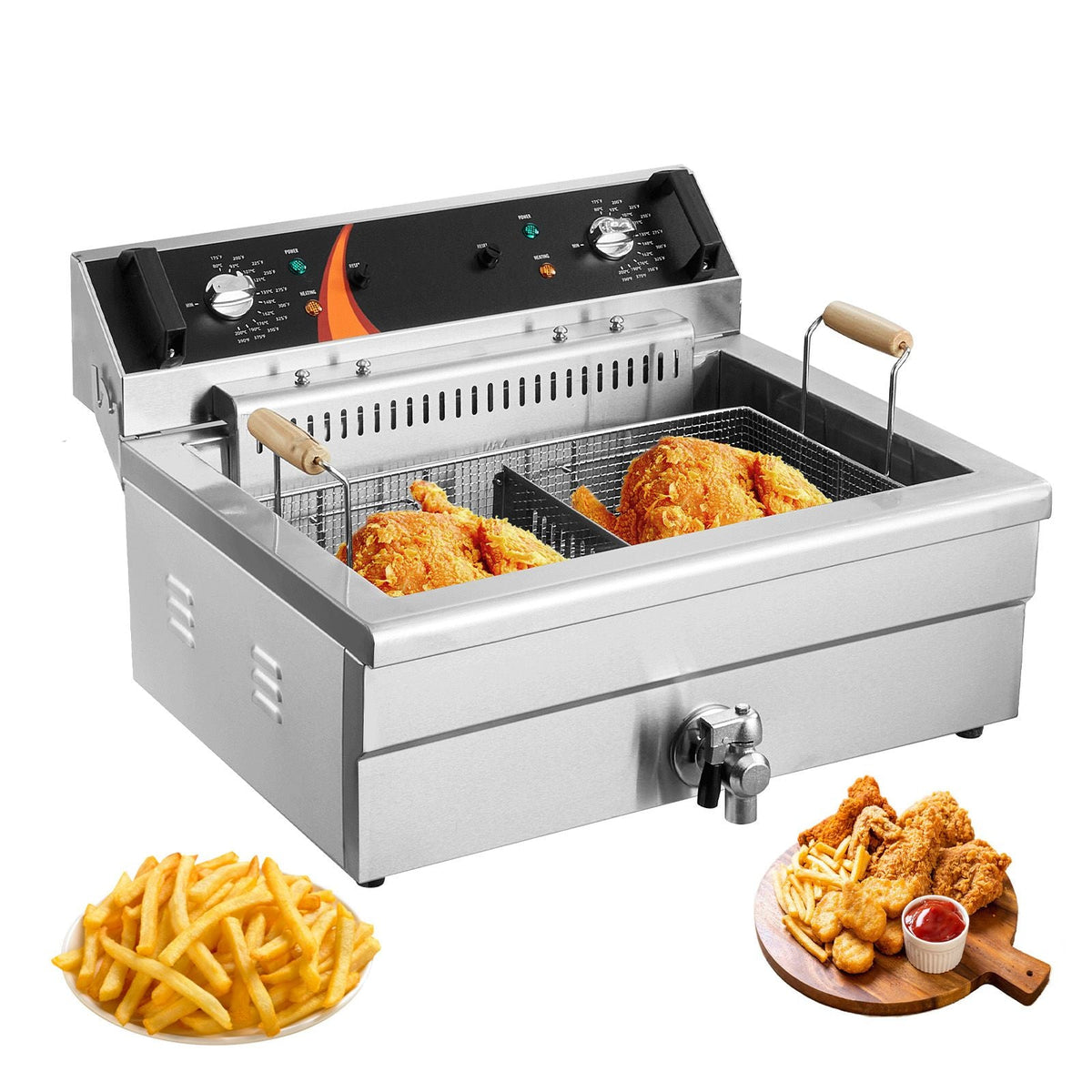 Commercial Deep Fryer, 3000W Electric Turkey Fryer with Basket, Large Capacity 30.6Qt / 29L Countertop Single Oil Fryer, Stainless Steel, Temp Control, for Kitchen Restaurant Use, Silver