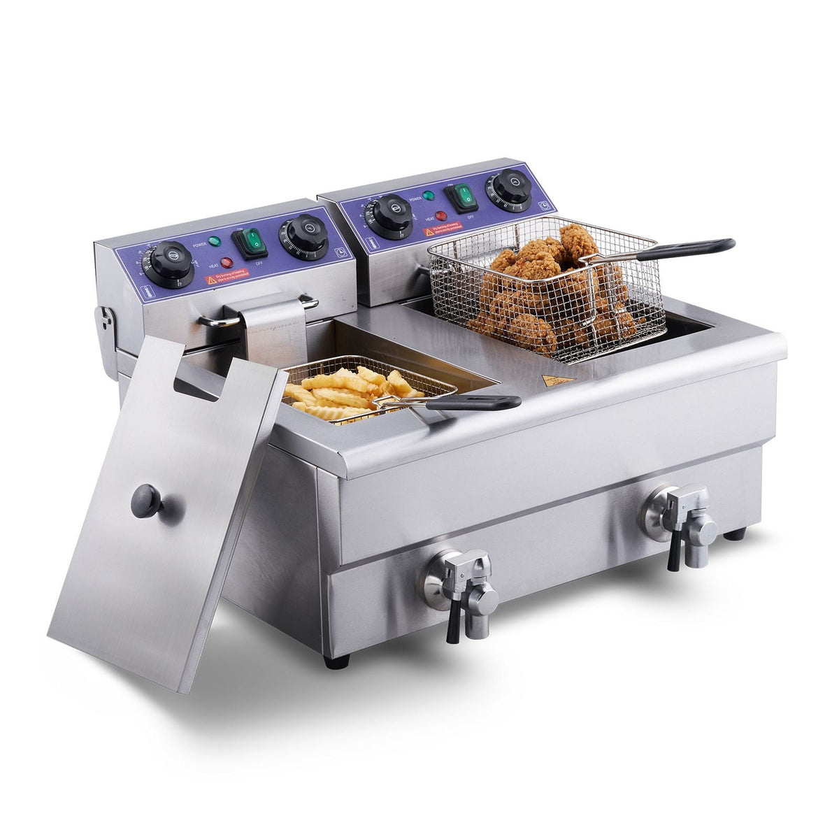 Commercial Deep Fryer, Dual Tank 3000W Electric Countertop Fryer with Basket, 2 x 11.6Qt/11L Double Stainless Steel Oil Fryer with Oil Filtration, Time & Temp Control, for Kitchen Restaurant Use