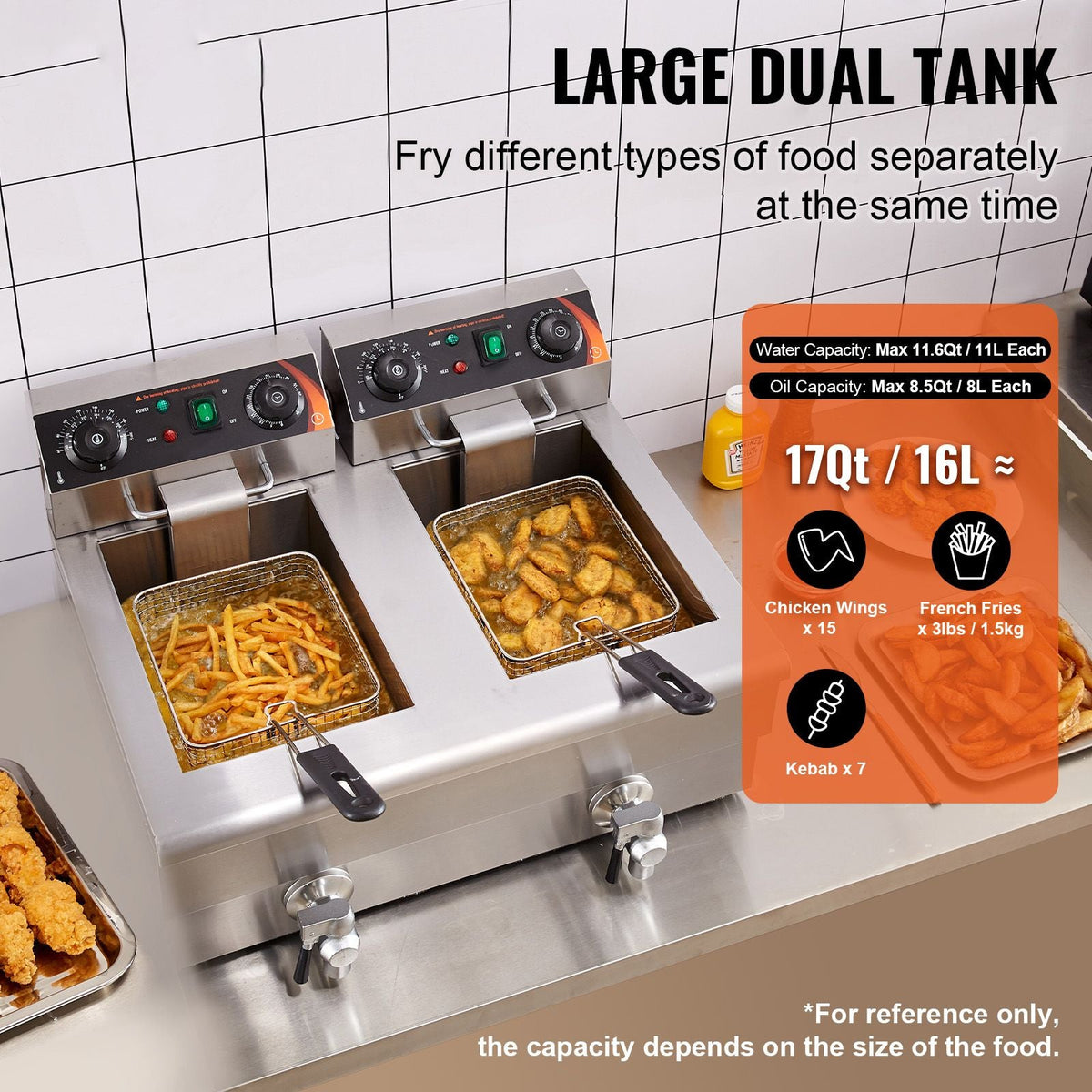 Commercial Deep Fryer, Dual Tank 3000W Electric Countertop Fryer with Basket, 2 x 11.6Qt/11L Double Stainless Steel Oil Fryer with Oil Filtration, Time & Temp Control, for Kitchen Restaurant Use