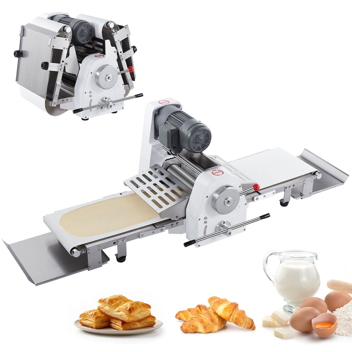 Commercial Dough Sheeter Machine, 15.7-Inch Reversible Puff Pastry Sheeter and Fondant Roller, Electric Dough Roller 0-1.4" Adjustable Thickness, Folding Dough Sheeter for Bakeries, Pastries