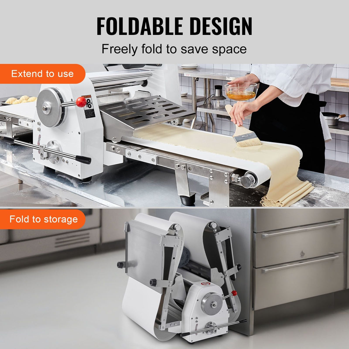 Commercial Dough Sheeter Machine, 19.7-Inch Reversible Puff Pastry Sheeter and Fondant Roller, Electric Dough Roller 0-1.4" Adjustable Thickness, Folding Dough Sheeter for Bakeries, Pastries