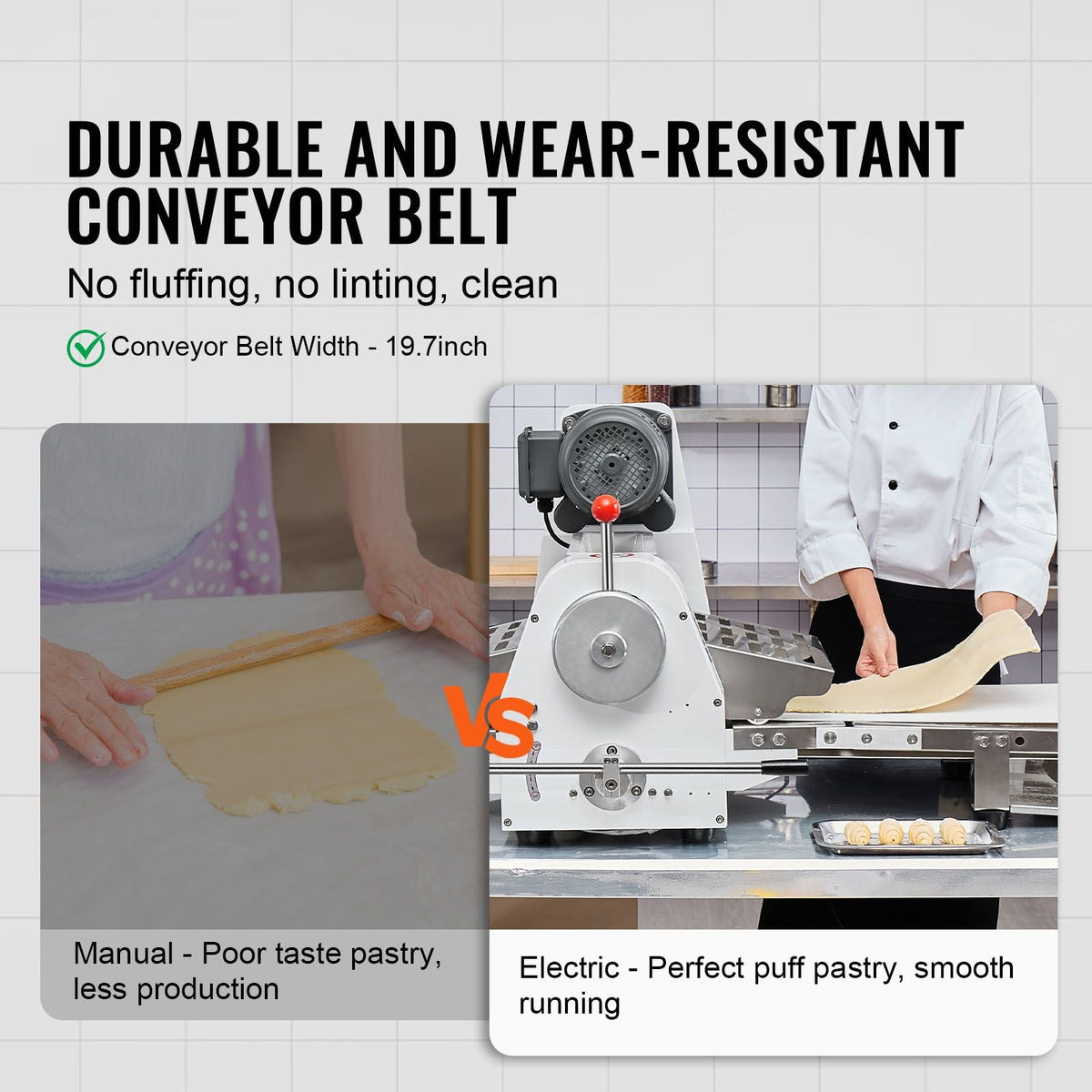 Commercial Dough Sheeter Machine, 19.7-Inch Reversible Puff Pastry Sheeter and Fondant Roller, Electric Dough Roller 0-1.4" Adjustable Thickness, Folding Dough Sheeter for Bakeries, Pastries