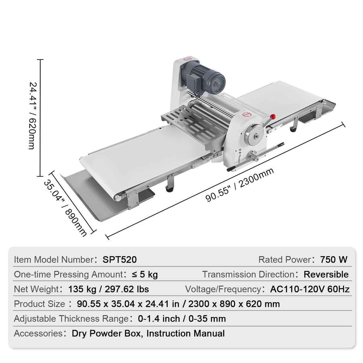 Commercial Dough Sheeter Machine, 19.7-Inch Reversible Puff Pastry Sheeter and Fondant Roller, Electric Dough Roller 0-1.4" Adjustable Thickness, Folding Dough Sheeter for Bakeries, Pastries