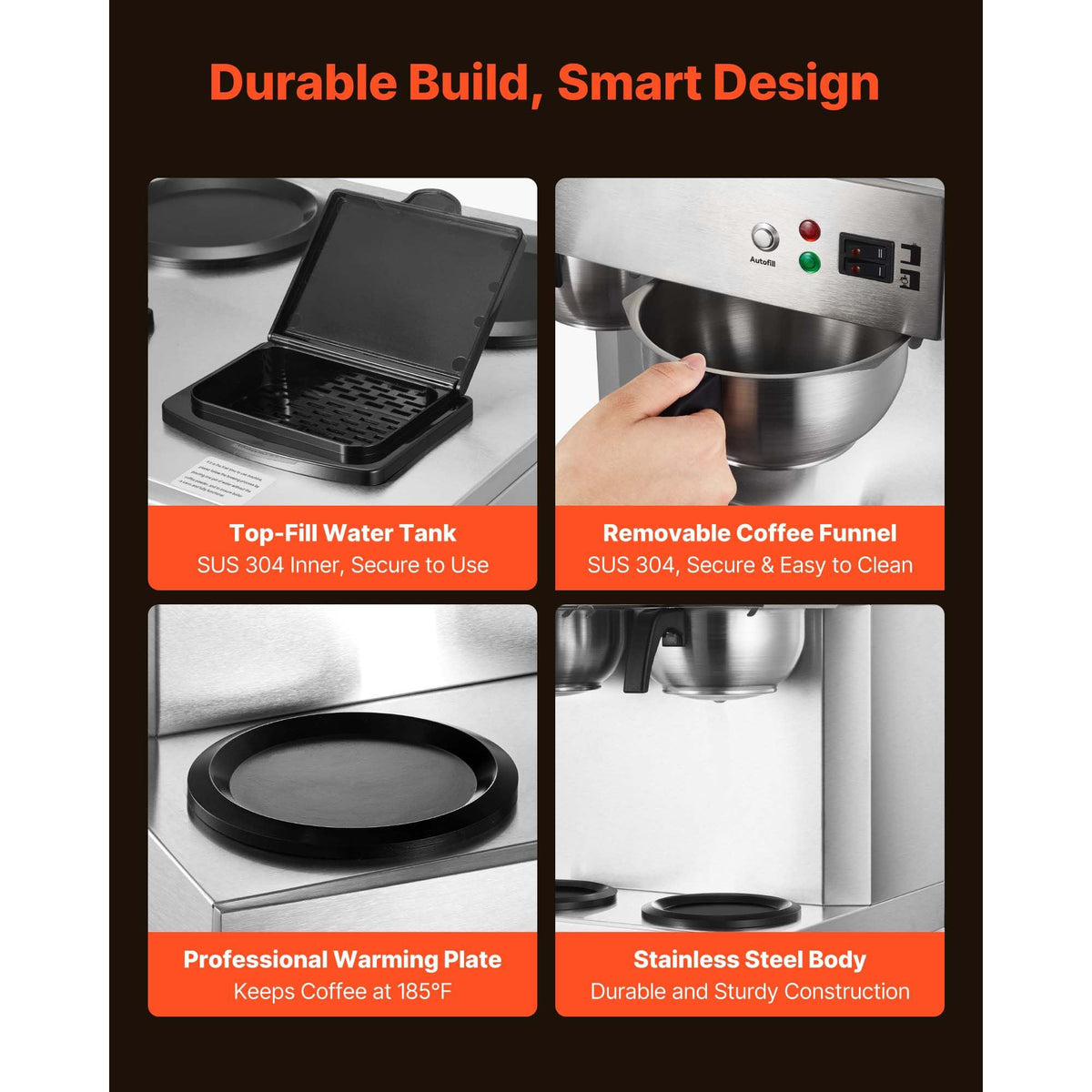 Commercial Drip Coffee Maker, 24 Cups Coffee-Maker Machine with 4 Glass Carafes and 4 Decanter Warmer Plates, Stainless Steel Dual-Head Coffee Brewer, for Restaurant, Office, Coffee Shop & Home