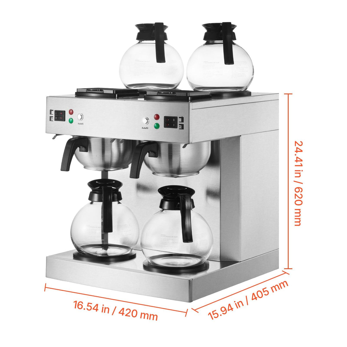 Commercial Drip Coffee Maker, 24 Cups Coffee-Maker Machine with 4 Glass Carafes and 4 Decanter Warmer Plates, Stainless Steel Dual-Head Coffee Brewer, for Restaurant, Office, Coffee Shop & Home
