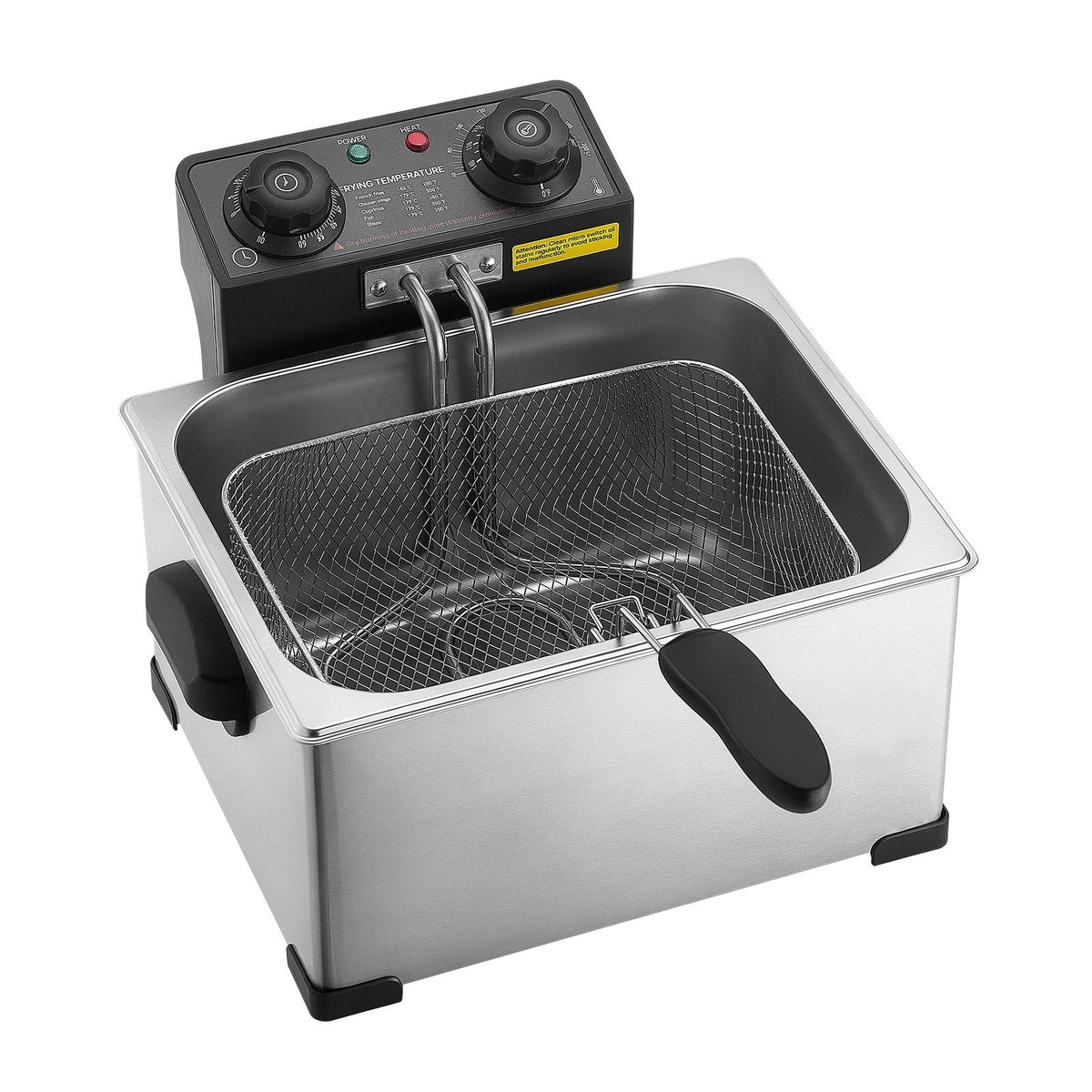Commercial Electric Deep Fryer, 9.51 Qt, 1700W Stainless Steel Countertop Fryer with Large & Small Baskets, Overheat Protection, Temp Control, Timer, Detachable for Home Restaurant Use, Silver