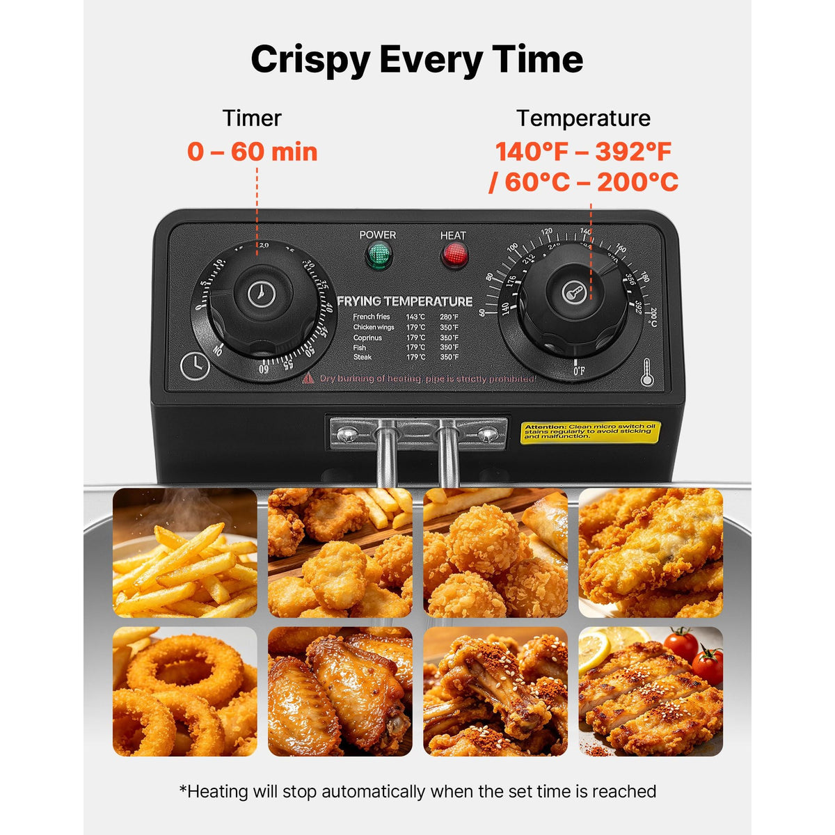 Commercial Electric Deep Fryer, 9.51 Qt, 1700W Stainless Steel Countertop Fryer with Large & Small Baskets, Overheat Protection, Temp Control, Timer, Detachable for Home Restaurant Use, Silver