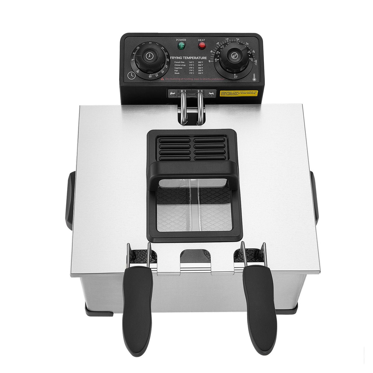 Commercial Electric Deep Fryer, 9.51 Qt, 1700W Stainless Steel Countertop Fryer with Large & Small Baskets, Overheat Protection, Temp Control, Timer, Detachable for Home Restaurant Use, Silver