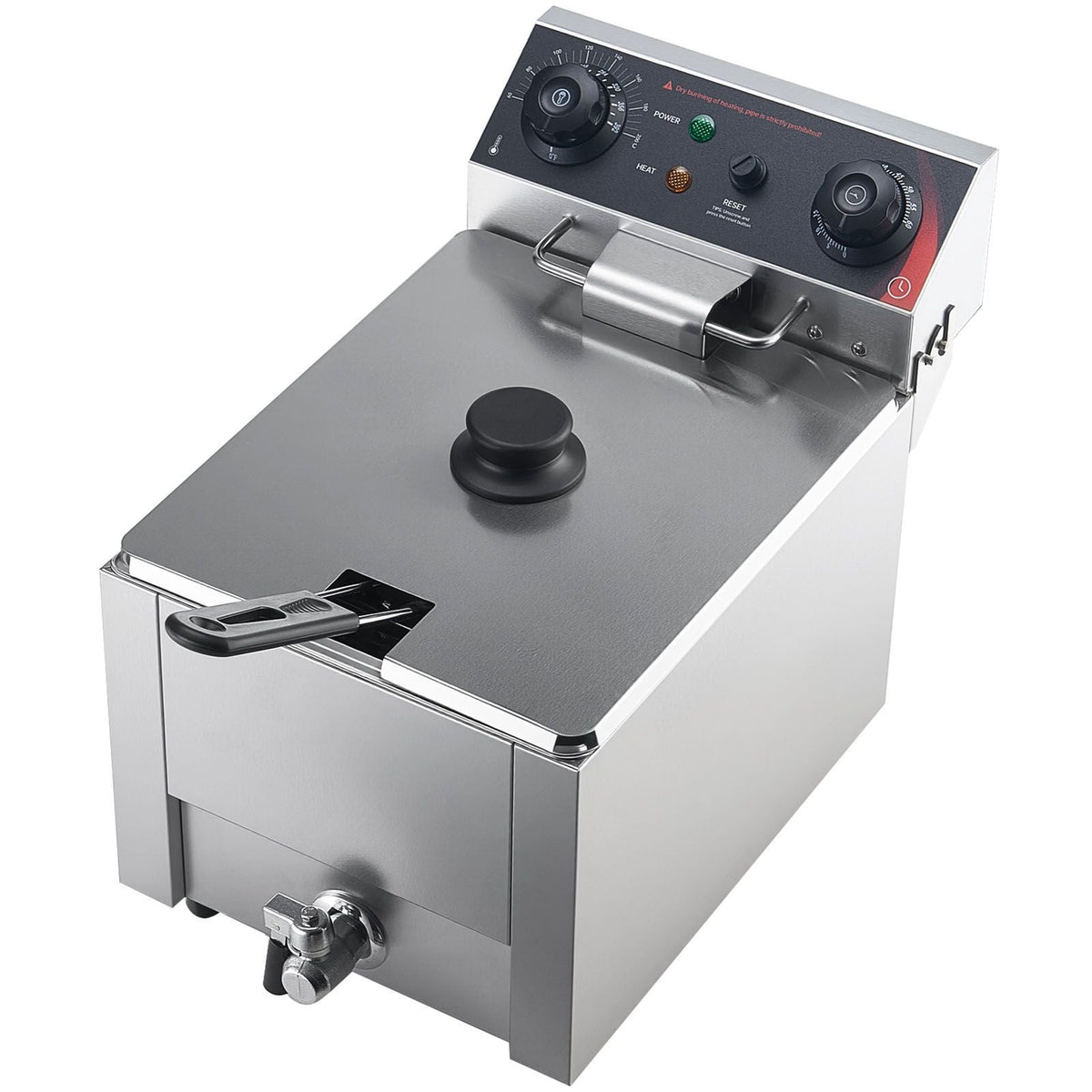 Commercial Electric Deep Fryer, Oil Filtration Upgrade, 9.51 Qt, 1750W Stainless Steel Countertop Fryer with Basket and Lid, Temp Control, Oil Drain Valve for Commercial Restaurant Use, Silver