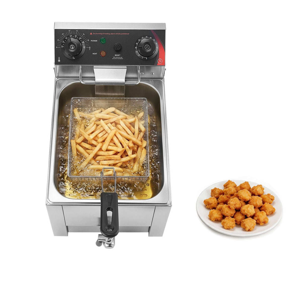 Commercial Electric Deep Fryer, Oil Filtration Upgrade, 9.51 Qt, 1750W Stainless Steel Countertop Fryer with Basket and Lid, Temp Control, Oil Drain Valve for Commercial Restaurant Use, Silver