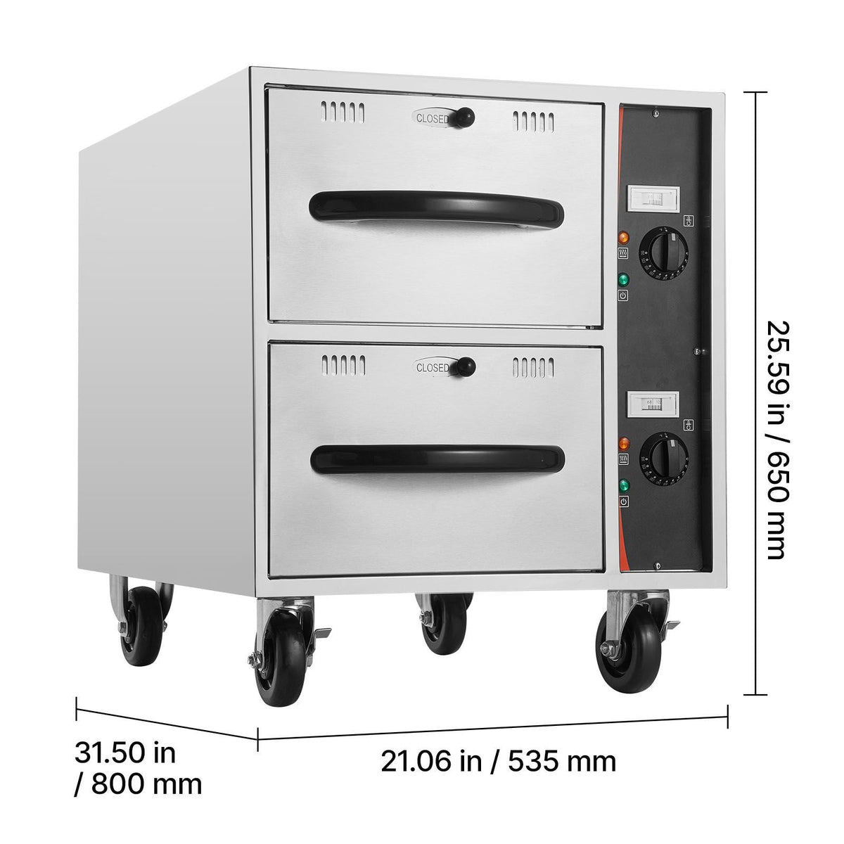 Commercial Electric Drawer Warmer, 2 Full-Size Pan Stainless Steel Food Warmer, Freestanding Standard Warming Drawer Cabinet, 85 Fahrenheit –185 Fahrenheit Wide Temperature Range