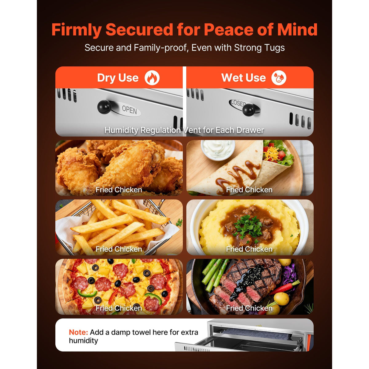 Commercial Electric Drawer Warmer, 2 Full-Size Pan Stainless Steel Food Warmer, Freestanding Standard Warming Drawer Cabinet, 85 Fahrenheit –185 Fahrenheit Wide Temperature Range