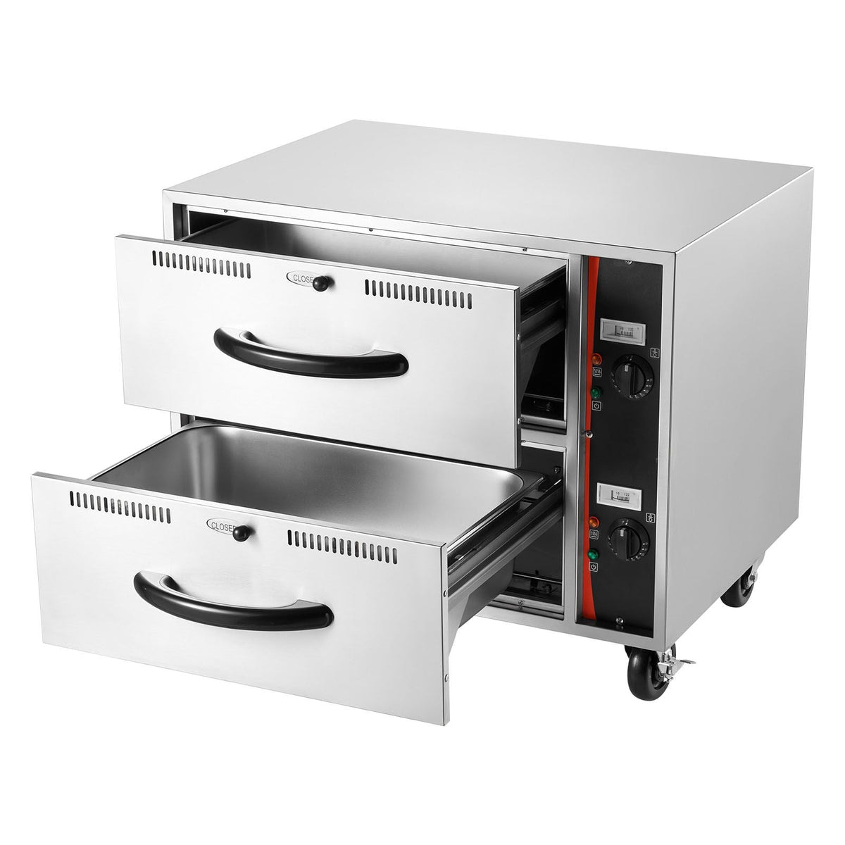 Commercial Electric Drawer Warmer, 2 Full-Size Pan Stainless Steel Food Warmer, Freestanding Standard Warming Drawer Cabinet, 85 Fahrenheit –185 Fahrenheit Wide Temperature Range