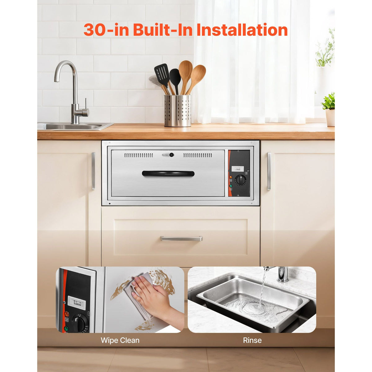Commercial Electric Drawer Warmer, Single-Drawer Stainless Steel Food Warmer, Built-in Installation Warming Drawer Cabinet, 85 Fahrenheit -185 Fahrenheit Wide Temperature Range