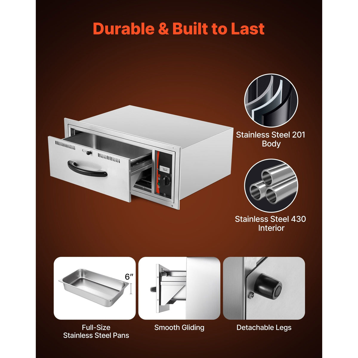 Commercial Electric Drawer Warmer, Single-Drawer Stainless Steel Food Warmer, Built-in Installation Warming Drawer Cabinet, 85 Fahrenheit -185 Fahrenheit Wide Temperature Range