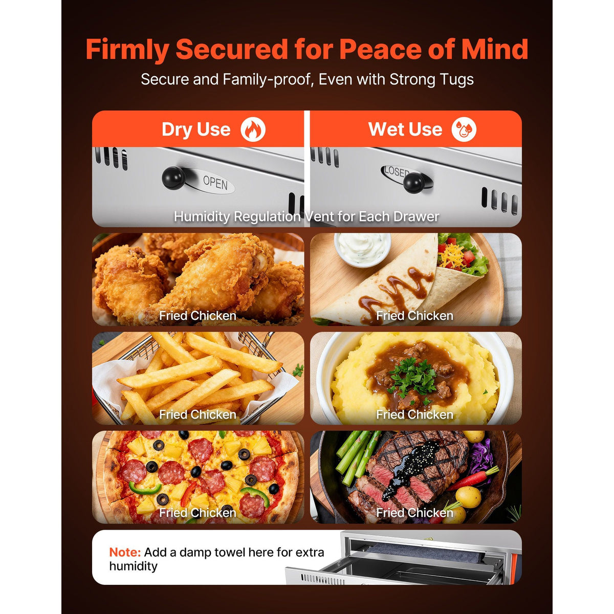 Commercial Electric Drawer Warmer, Single-Drawer Stainless Steel Food Warmer, Freestanding Slim Warming Drawer Cabinet, 85 Fahrenheit -185 Fahrenheit Wide Temperature Range, for Restaurant