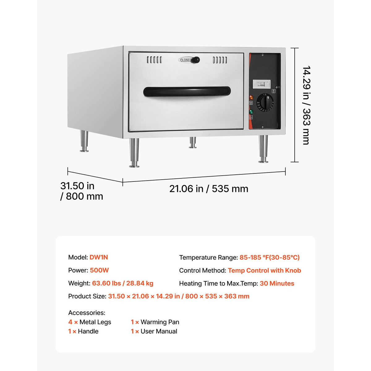 Commercial Electric Drawer Warmer, Single-Drawer Stainless Steel Food Warmer, Freestanding Slim Warming Drawer Cabinet, 85 Fahrenheit -185 Fahrenheit Wide Temperature Range, for Restaurant