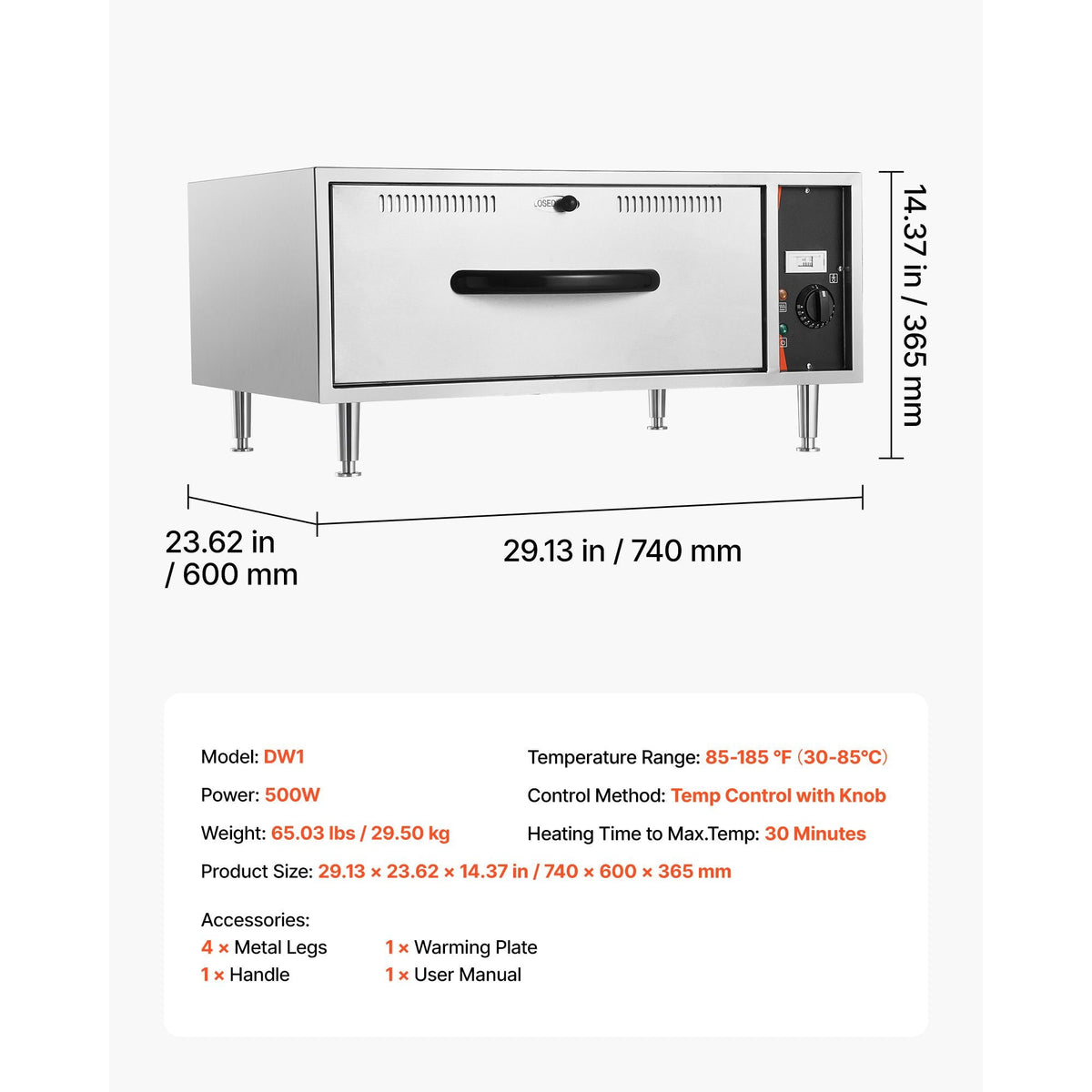 Commercial Electric Drawer Warmer, Single-Drawer Stainless Steel Food Warmer, Freestanding Standard Warming Drawer Cabinet, 85 Fahrenheit –185 Fahrenheit Wide Temperature Range