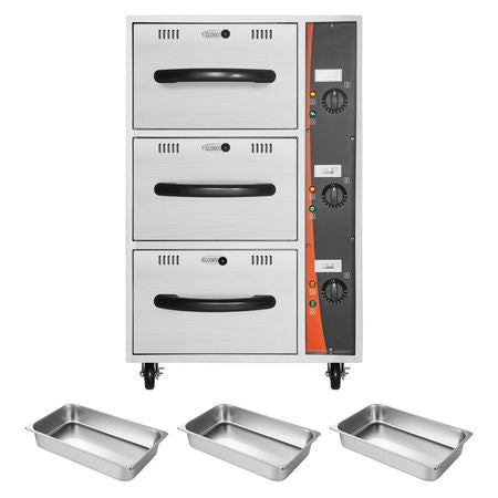 Commercial Electric Drawer Warmer, Three-Drawer Stainless Steel Food Warmer, Freestanding Compact Warming Drawer Cabinet, 85 -185 Fahrenheit Wide Temperature Range