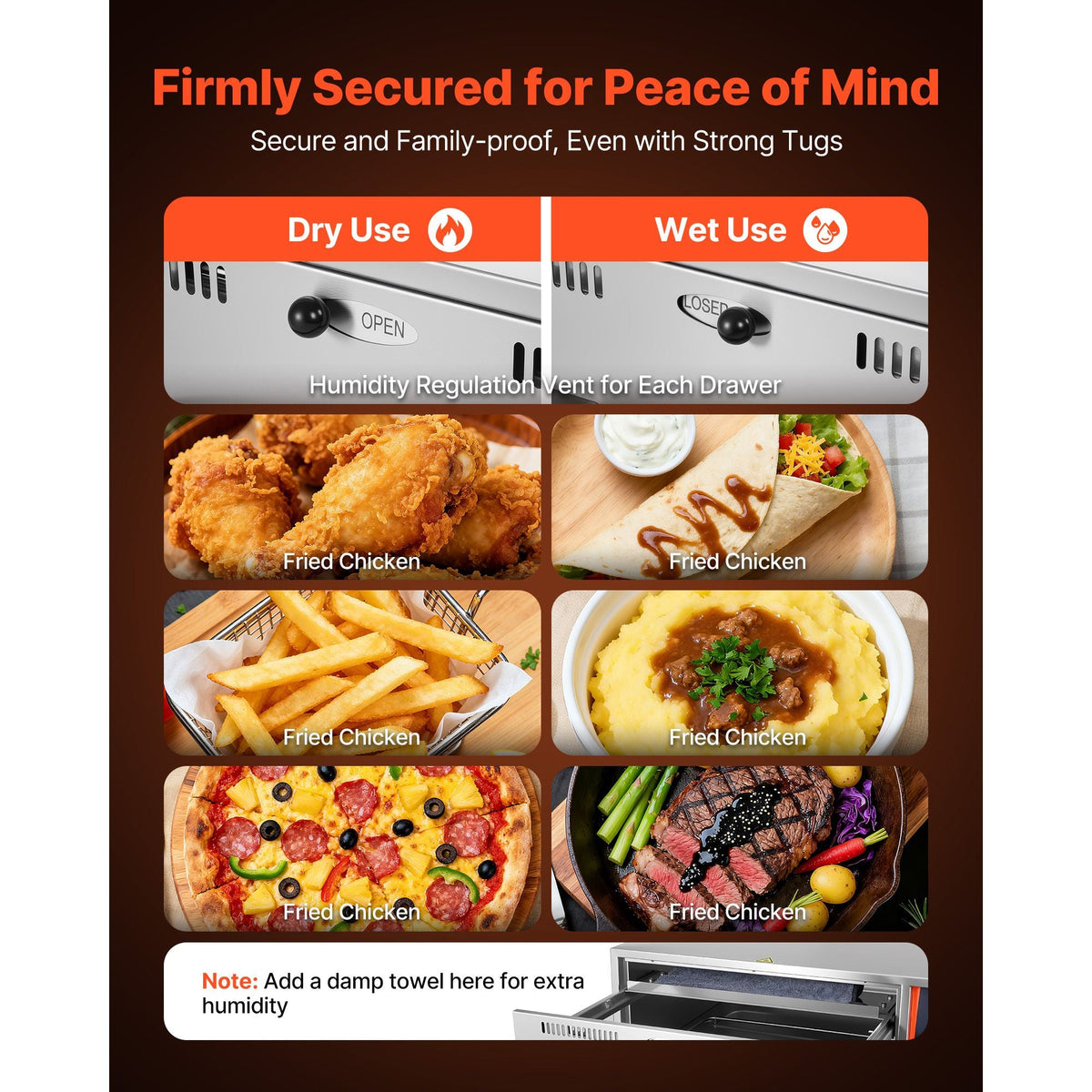 Commercial Electric Drawer Warmer, Three-Drawer Stainless Steel Food Warmer, Freestanding Compact Warming Drawer Cabinet, 85 -185 Fahrenheit Wide Temperature Range