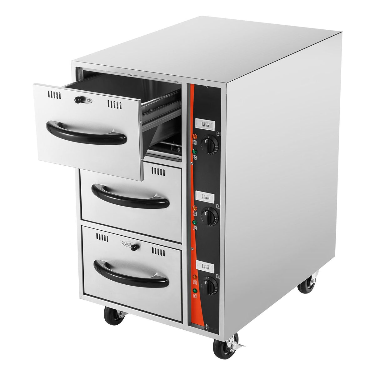Commercial Electric Drawer Warmer, Three-Drawer Stainless Steel Food Warmer, Freestanding Compact Warming Drawer Cabinet, 85 -185 Fahrenheit Wide Temperature Range
