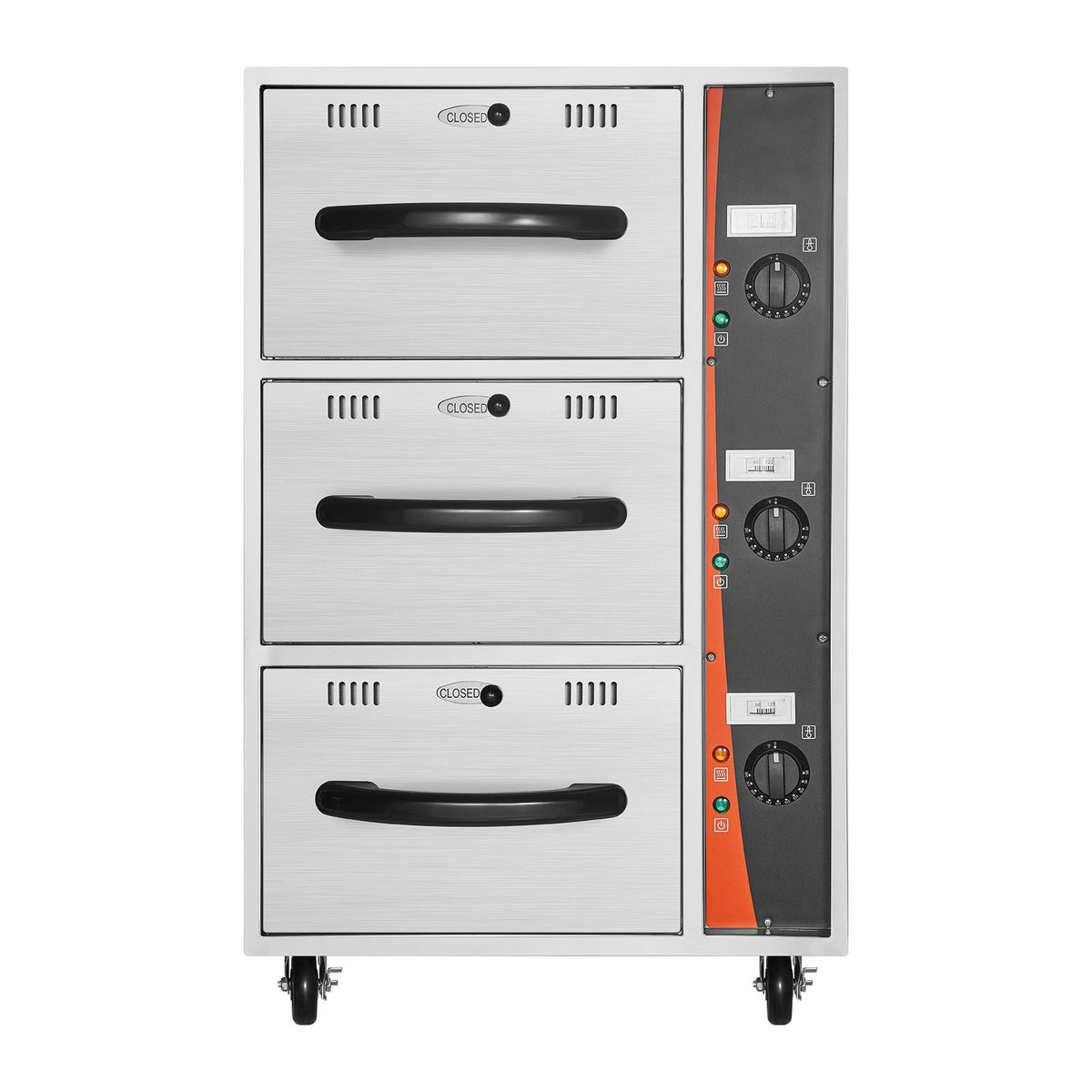 Commercial Electric Drawer Warmer, Three-Drawer Stainless Steel Food Warmer, Freestanding Compact Warming Drawer Cabinet, 85 -185 Fahrenheit Wide Temperature Range